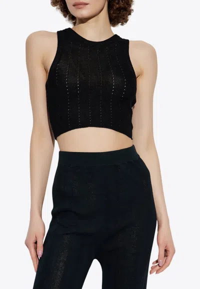 Etro Black Crop Top With Knitted Design And Openwork Detail