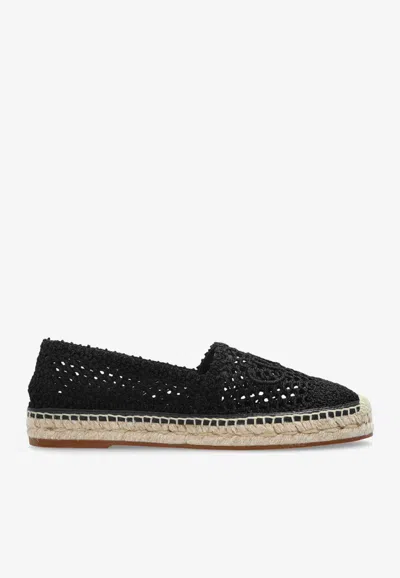 Chloé Woven Round Toe Espadrilles With Flat Rubber Sole In Black