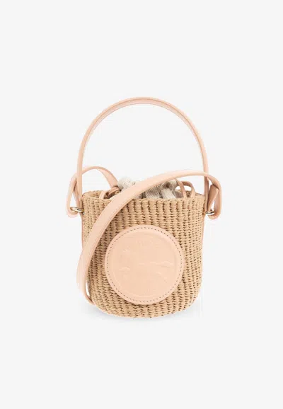 Chloé Mini Horse Medal Woven Basket Bag In Apricot Pink