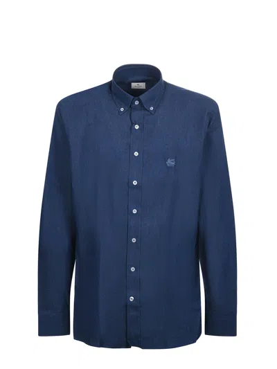 Etro Paisley Washed Denim Shirt In Blue