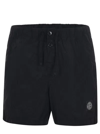 Stone Island Slim Fit Swim Trunks With Compass Patch In Black