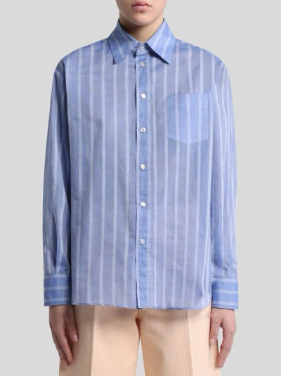 Etro Striped Cotton Shirt In Blue
