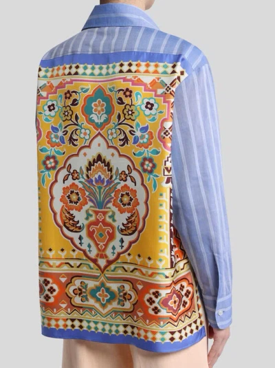 Etro Striped Cotton Shirt In Blue