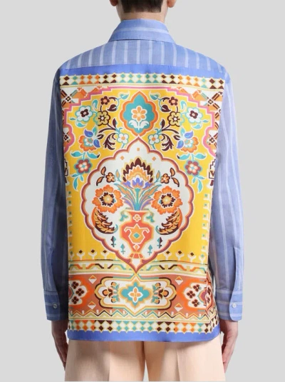 Etro Striped Cotton Shirt In Blue