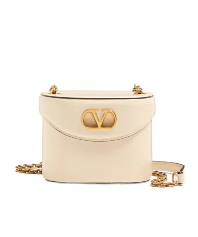 Valentino Garavani Ivory Leather Vlogo Signature Bucket Bag In Neutral