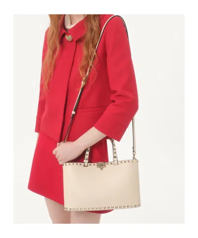 Valentino Garavani Rockstud Small Shopping Bag In Grainy Calfskin In White