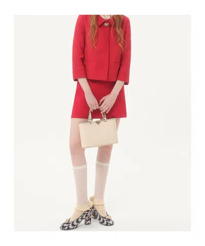 Valentino Garavani Rockstud Small Shopping Bag In Grainy Calfskin In White