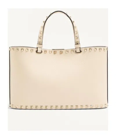 Valentino Garavani Rockstud Small Shopping Bag In Grainy Calfskin In White