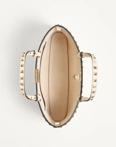 Valentino Garavani Rockstud Small Shopping Bag In Grainy Calfskin In White