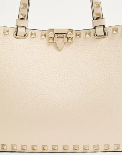Valentino Garavani Rockstud Small Shopping Bag In Grainy Calfskin In White
