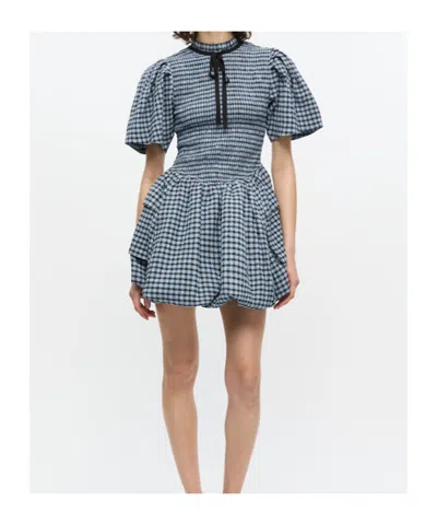 Ganni Blue Seersucker Check Mini Smock Dress