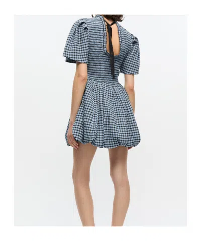 Ganni Blue Seersucker Check Mini Smock Dress