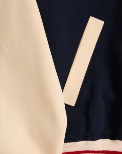 Valentino Wool And Cotton Bomber Jacket With Vlogo And Chat De La Maison Patch In Blue