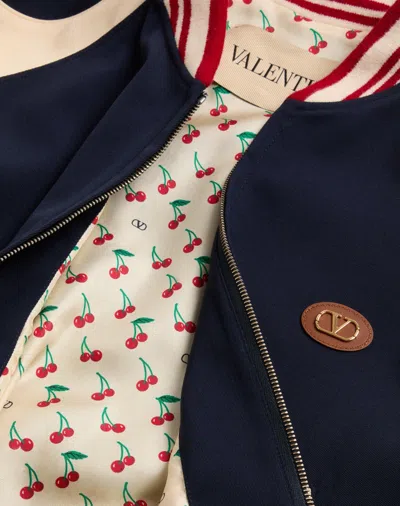 Valentino Wool And Cotton Bomber Jacket With Vlogo And Chat De La Maison Patch In Blue
