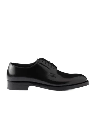 Prada Lace-up Leather Derbies In Black