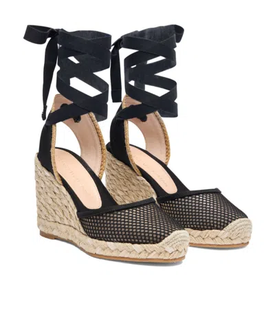 Stuart Weitzman Lace-up Mesh Wedge Sandals