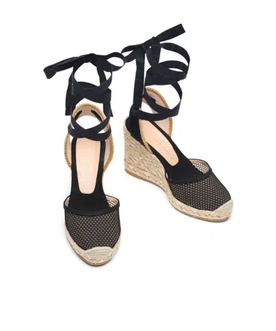 Stuart Weitzman Lace-up Mesh Wedge Sandals
