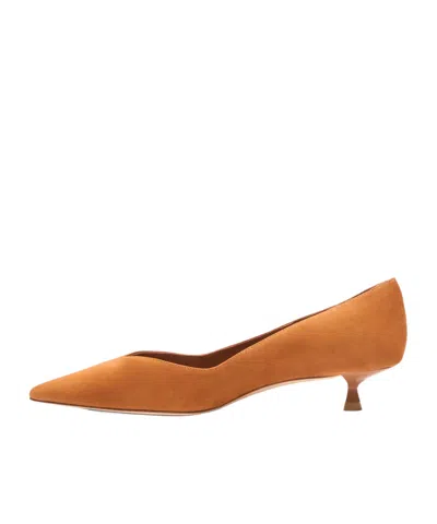 Stuart Weitzman Eva Kitten Heel Pointed Toe Pump In Brown