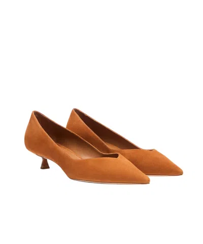 Stuart Weitzman Eva Kitten Heel Pointed Toe Pump In Brown