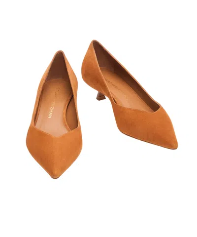 Stuart Weitzman Eva Kitten Heel Pointed Toe Pump In Brown