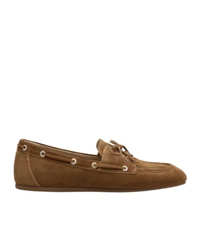 Stuart Weitzman Tinsley Suede Boat Loafers In Adobe