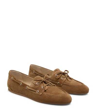 Stuart Weitzman Tinsley Suede Boat Loafers In Adobe