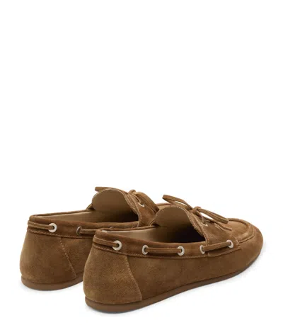 Stuart Weitzman Tinsley Suede Boat Loafers In Adobe