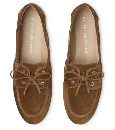 Stuart Weitzman Tinsley Suede Boat Loafers In Adobe