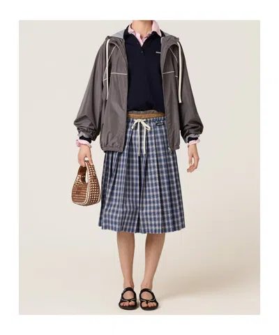 Miu Miu Technical Silk Zipper Blouson Jacket In Gray