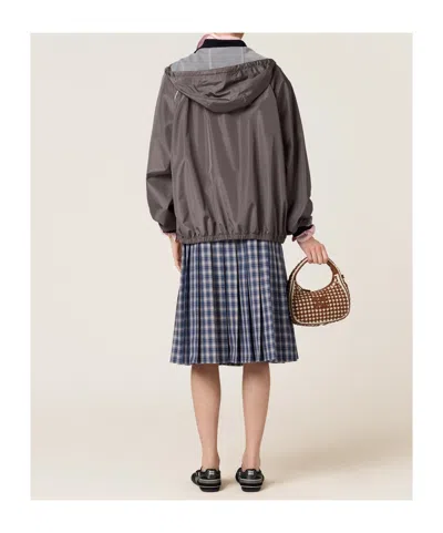 Miu Miu Technical Silk Zipper Blouson Jacket In Gray