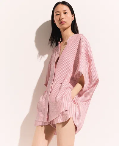 Stella Mccartney Oversized Embroidered Striped Organic Silk Shirt In Pink