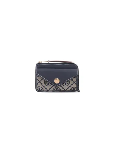 Tory Burch Navy Blue Cardholder With Zip Fastening In Black