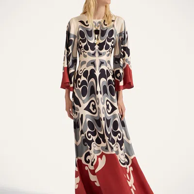 La Doublej La Double J Silk Midi Dress With Abstract Pattern In Multi