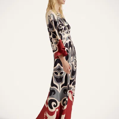 La Doublej La Double J Silk Midi Dress With Abstract Pattern In Multi