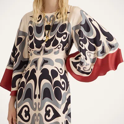 La Doublej La Double J Silk Midi Dress With Abstract Pattern In Multi