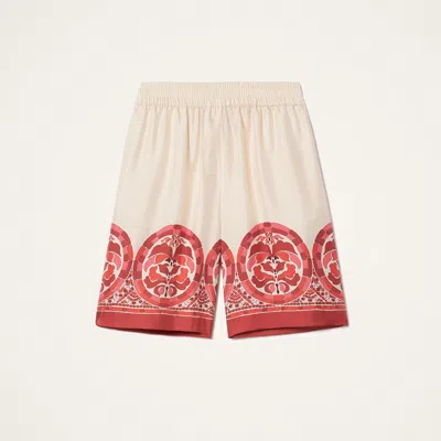 La Doublej La Double J Palazzo Printed Silk-twill Shorts In Red