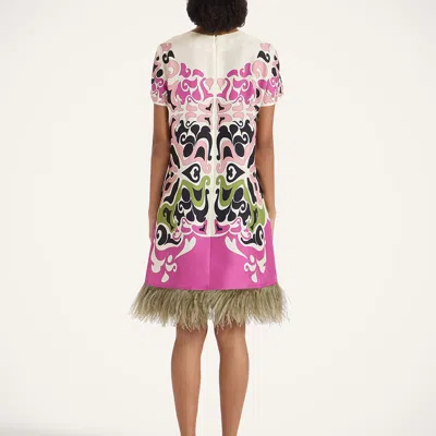 La Doublej Mini Swing Feather-trimmed Silk Minidress In Multi
