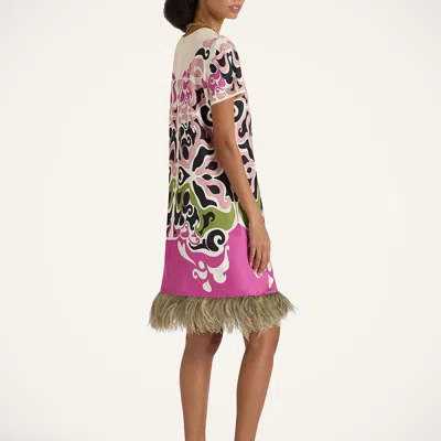 La Doublej Mini Swing Feather-trimmed Silk Minidress In Multi