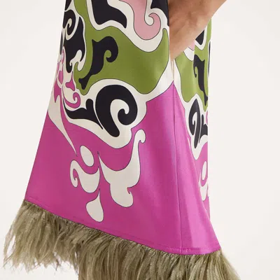 La Doublej Mini Swing Feather-trimmed Silk Minidress In Multi