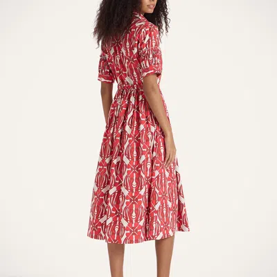 La Doublej Libertine Printed Cotton Shirt Dress In Red