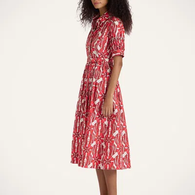 La Doublej Libertine Printed Cotton Shirt Dress In Red