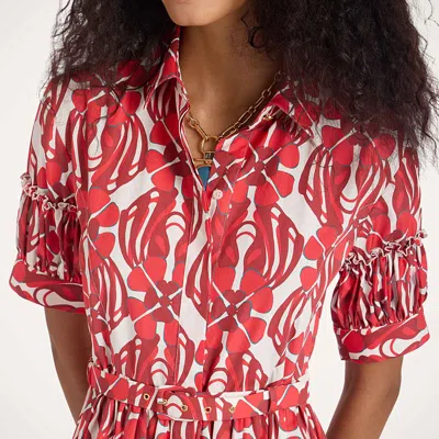La Doublej Libertine Printed Cotton Shirt Dress In Red