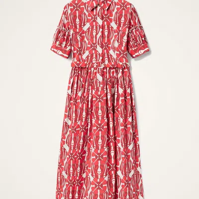 La Doublej Libertine Printed Cotton Shirt Dress In Red