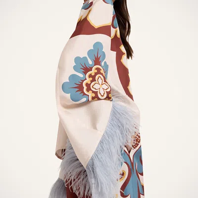 La Doublej Make An Exit Feather-trimmed Silk Top In White