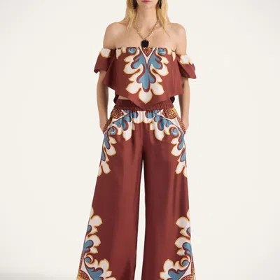 La Doublej Printed High-rise Silk Twill Palazzo Pants In Brown