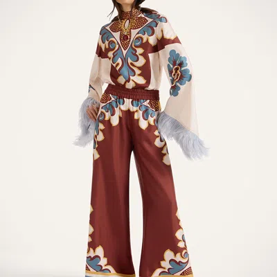 La Doublej Make An Exit Feather-trimmed Silk Top In White