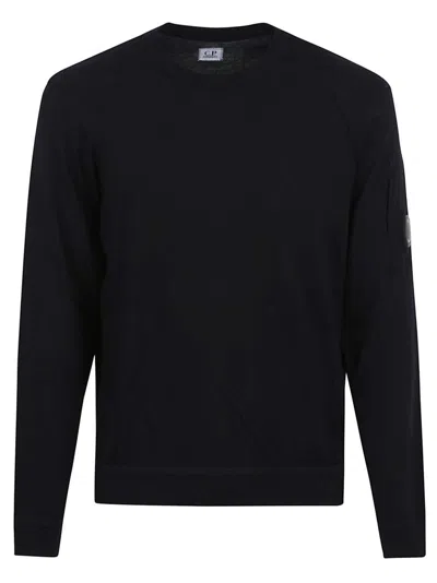 C.p. Company Minimalist Black Long-sleeve Crewneck Sweatshirt With Zippered Pocket
