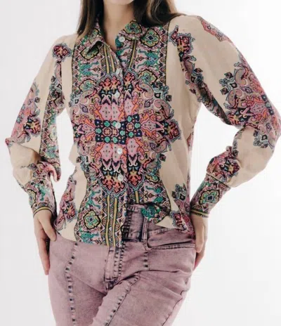 Love The Label Calla Linen Top In Martine Medallion Print