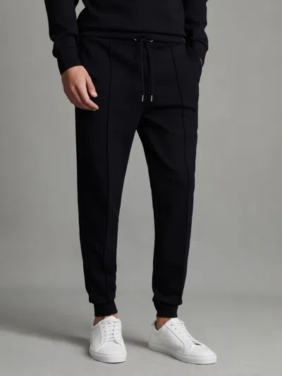 Reiss Navy Interlock Jersey Drawstring Joggers In Black