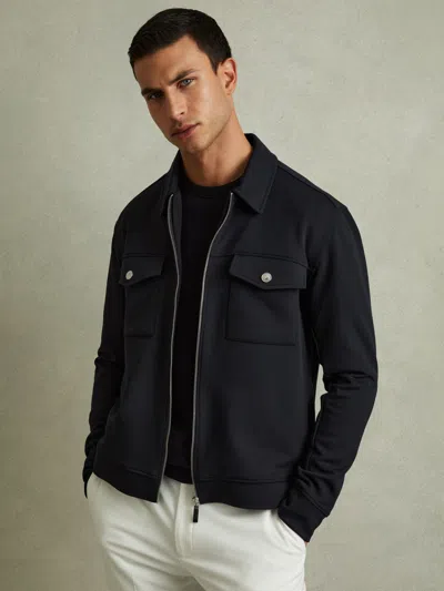 Reiss Mens Navy Blue Medina Double-knit Stretch-jersey Jacket Xl